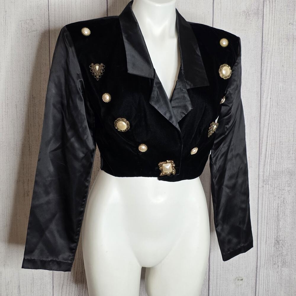 VTG 80s FIRE Los Angeles Velvet Bolero Jacket Pearl Gold Baroque Glam, Medium